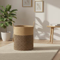 Panier de rangement cylindrique en corde de coton tressée, écologique, durable, sûr, multifonctionnel, gain de place, avec poignée, style simplicité moderne