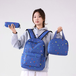 Three-Piece Set Print <b>Foldable</b> Multi-Pocket Large Capacity Water-Resistant Zipper Polyester <b>Backpack</b> Bag <b>Backpack</b> Set - Product Image 6
