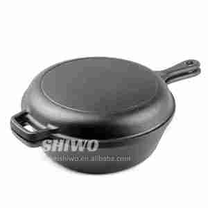 Poêle à pain 2 en 1 en fonte pré-assaisonnée avec couvercle et long manche - Product Image 1