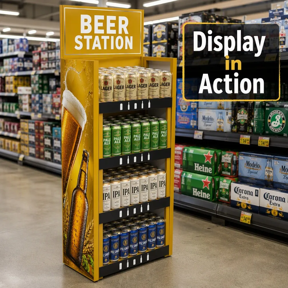 Apache Custom Beer Display Rack 64 Bottles 4-Tier Metal Craft Brew Merchandiser Knock Down Rotating Stand for Pub Bar OEM ODM — view 2
