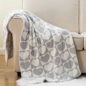 Love Heart Fuzzy scacchiera a griglia coperta a maglia morbida e calda coperta in microfibra arredamento per divano letto viaggio a casa