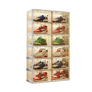 กล่องเก็บของพลาสติกใสพับได้ทรงสี่เหลี่ยม ผลิตด้วยวิธีฉีดขึ้นรูป ทันสมัย สำหรับใส่รองเท้า ตกแต่งบ้าน วางซ้อนกันได้ MOQ ต่ำ - Product Image 1