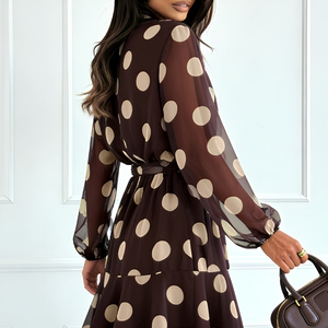 Abito Lungo Elegante da Donna in Velluto <span class=keywords><strong>a</strong></span> <span class=keywords><strong>Pois</strong></span> con Maniche Lunghe, Cintura e Orlo Arricciato, Ideale per Feste e Vacanze, Vestibilità Morbida e Naturale - Product Image 3