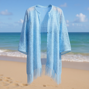 Angelina Mesh <b>Cardigan</b> 92x165cm Fringe Open Front Swim Cover Up - Product Image 2