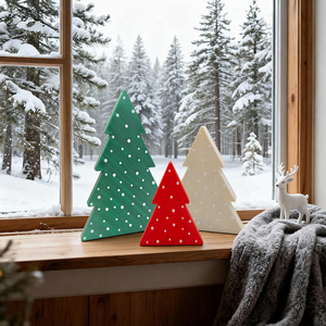 Decorazione natalizia 3D stampata a pois, piatta, a forma di albero di Natale, in varie dimensioni e colori, ornamento da tavolo, decorazione da appendere a parete per le festività. - Product Image 6