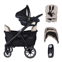 Chariot de Camping Pliant de Luxe Tout-Terrain 6 en 1 avec Auvent Détachable, Poussette Double à 2 Places pour Enfants et Bébés