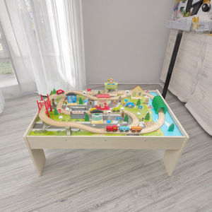طاولة نشاط قطار خشبية 3-في مع 84 و 1 ألعاب للأطفال للرسم واللعب من سن 3 + - Product Image 5