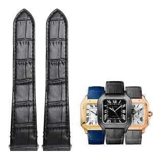 Pièces de montre : Bracelet de montre vintage en cuir pour montre Cartier <span class=keywords><strong>Santos</strong></span>, bracelet 100 pour hommes et femmes avec boucle déployante 20mm 23mm - Product Image 3