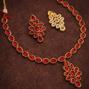 Traditional <b>Indian</b> Copper Bridal Necklace and Earring Set for Women Ethnic Wedding Jewelry with Fashionable Finish - Product Image 1