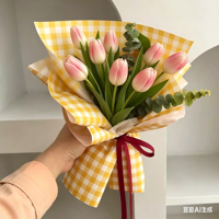 Papier d'emballage à carreaux multicolores pastel, papier gingham imperméable pour cadeau d'anniversaire et bouquet de fleurs