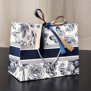 In Stock Light Luxury Brown <b>Paper</b> Retro Flowers Gift Bag with Floral Print Ribbon Rope Handle for Holiday Clothing Tote Craft - Product Image 3