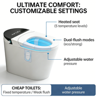 WC intelligent monobloc à lavage automatique, pulvérisation d'eau, réservoir dissimulé, cuvette allongée pour usage domestique