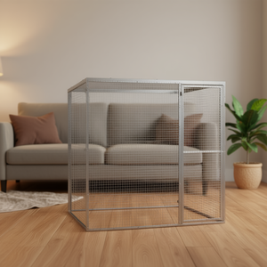 Gabbia per Gatti in Acciaio Zincato Argento, Grande e Quadrata, Chiudibile a Chiave, per Interni - Product Image 2