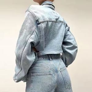 Nouvelle Arrivée Veste en Jean Personnalisée de Haute Qualité Style Street Hip Hop Vintage Délavée à l'Acide Coupe Courte et Creuse pour Femme - Product Image 6