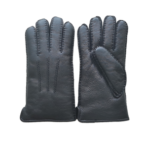 Venta al por mayor Mujeres Hombres Piel de oveja Cordero Guantes de piel de oveja Cuero australiano Invierno Negro Dedo completo Guantes de costura a mano - Product Image 3