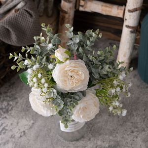 Ramo de Eucalipto y Peonía Artificial Yizhi, Blanco, Decoración para Bodas y Hogar CF01010 - Product Image 1