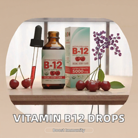 Complément alimentaire aromatisé à la cerise 60 ml, OEM ODM, gouttes liquides de vitamine B12 5000 mcg, méthylcobalamine, vitamine B12 liquide oral en gouttes
