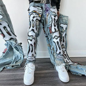 جينز ديزنيو الشركة المصنعة مخصص التصحيح الشارع ارتداء تدمير غسلها عرس فضفاضة مكدسة مضيئة الرجال الجينز ملابس الرجال الصيف - Product Image 3