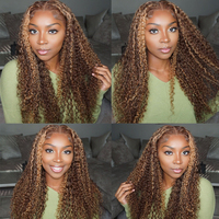 Pelucas de Cabello Humano con Encaje Frontal HD sin Pegamento para Mujeres Negras, Peluca con Ondas de Agua y Reflejos, Pre-Desplumada, Ombre, Rizada, Cabello Virgen