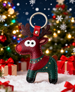 Zenos Handmade Leather Reindeer Keychain Cute Animal Design Holiday Decoration & Gift Idea - Product Image 6
