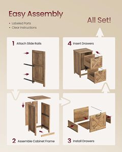 SENYU Armoire de classement verticale rustique style ferme à 2 tiroirs, gris vieilli, rangement de bureau pour papiers A4 et format lettre - Product Image 6