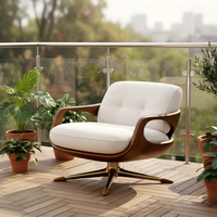 Fauteuil d'appoint pivotant moderne - Structure en bois, base dorée, revêtement en velours crème écologique et durable, rotation à 360 degrés, pour la maison, le bureau ou la chambre