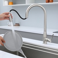 Grifo de Cocina de Diseño Moderno con Rociador Extraíble de Arco Alto, Cuerpo Cónico de Acero Inoxidable Cepillado para Cocina Moderna, Proveedor Mayorista