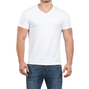 T-shirt pour homme en coton 100% uni à <span class=keywords><strong>col</strong></span> en <span class=keywords><strong>V</strong></span> et manches courtes, vente en gros personnalisée, t-shirts décontractés basiques en jersey pour homme - Product Image 2