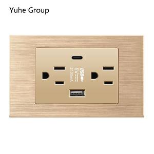 Enchufe de pared negro estándar americano tailandés tipo C con interruptor eléctrico negro cepillado y USB tipo C - Product Image 1