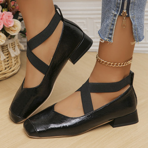 Zapatos Planos de Mujer para Primavera/Verano, con Punta Cuadrada, Correa Dorada en el Tobillo, Plataforma para Aumentar la Altura, Textil Sólido, Estilo Mary Jane, para Bailar - Product Image 3