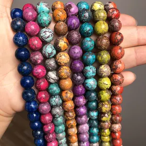 Wholesale Natural Stone 6/8/10ミリメートルMulticolors Sea Sediment Jaspers America Turquoise Stone Beads For Jewelry Making