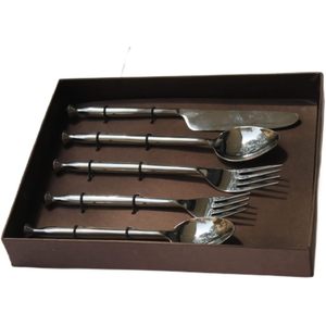 PARIJAT Handicrafts Premium Cutlery Set 5 Pcs Flatware Powder Coated Stainless Steel Includes 2 Spoons 2 Forks 1 Knife <b>Utensil</b> - Product Image 5