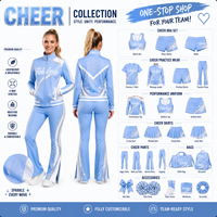 Set Pakaian Pemanasan Cheer Kustom dengan Cetakan Logo Star Sparkle, Jaket Full Zip, Celana Flare, Berbagai Warna, Setelan Latihan Tim