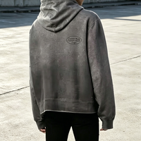 Sweat à capuche zippé personnalisé en coton 100% avec appliqué brodé étoile à cinq branches, sweat-shirt zippé ample délavé au soleil pour homme