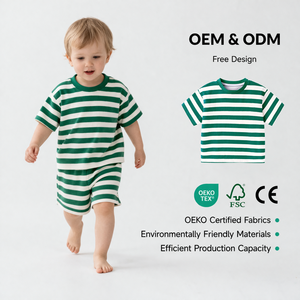 Fabricant <span class=keywords><strong>de</strong></span> vêtements pour enfants, t-shirts à manches courtes pour enfants, garçons et filles, en coton biologique rayé, OEM ODM, été - Product Image 1
