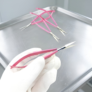 Eye Brow Scissors 4.5" Straight Baby pink Color Spring Action extra sharp Blade Customize color - Product Image 2