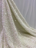 Tissu en velours élégant brodé de perles et de sequins, polyester extensible vert pour robe de soirée femme, matériau pour bagages et artisanat