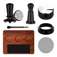 Ensemble d'accessoires à café en bois massif Sapele, trois pièces : tamper, marteau, tissu, 51/53/58 bars, avec planche de rangement simple