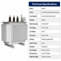 Transformateur de puissance immergé dans l'huile Wanbo-491 S11 à faible perte, avec noyau en acier silicé orienté dans les grains et enroulement en cuivre ONAN, 10kV 35kV