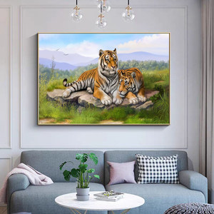 Quadro da Parete con Stampa a Getto d'Inchiostro su Pellicola Testurizzata, Stile Cinese Moderno, Tema Tigre Zodiacale, Feng Shui per Attirare la Ricchezza, per Soggiorno - Product Image 3