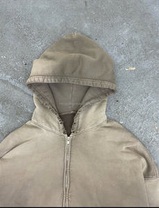 Sweat-shirt à capuche zippé personnalisé en coton French Terry, vierge, entièrement zippé, style vintage délavé et vieilli pour hommes - Product Image 2