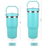 Vente en gros de tasse de sport de voyage en acier inoxydable de 20oz 30oz gobelet isolé sous vide à double paroi avec paille rabattable et poignée supérieure