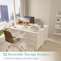 Bureau de bureau à domicile de 47 pouces avec armoire de rangement Bureau d'ordinateur en bois blanc avec tiroirs de rangement pour petits espaces