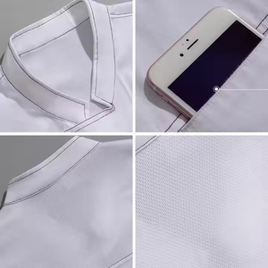 Vente en gros d'uniformes de chef en tissu sergé <span class=keywords><strong>blanc</strong></span> pour adultes, chemise avec logo pour personnel de restaurant, vêtements de cuisine - Product Image 2