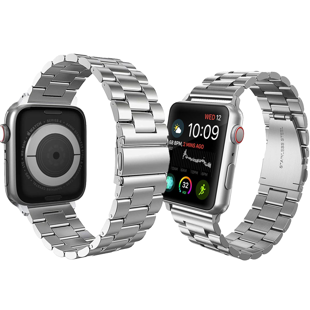 Роскошные часы из нержавеющей стали я три бусины металлический ремешок для наручных часов для Apple Watch, версии 7, 41 мм 40 мм 44 три ссылки ремешок для наручных часов iWatch, ремешок