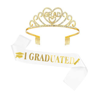 卒業シーズンショルダーストラップクラウンセットウエディングショー卒業パーティーセレモニアルベルトGRAD合金ヘッドバンド - Product Image 5