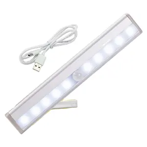 USB可充电PIR传感器壁橱条形灯10LED夜间灯条管灯，用于室内卧室