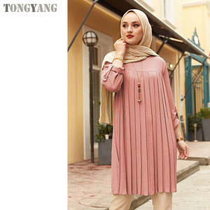 Tongyang Geplooid Meisje Blouse Shirt Verstelbare Mouw Vrouwen Top Islamisme <span class=keywords><strong>Blouses</strong></span> Voor Moslim Vrouwen Vele Kleuren Moslim Mode - Product Image 3