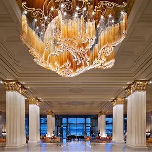 Nouvelle décoration intérieure moderne de luxe personnalisé hall d'hôtel Led grand projet lustre lampe suspendue