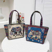 Tas telepon rami kanvas Linen ramah lingkungan wanita tas Tote antik Retro etnik bordir kapasitas besar s tas tangan hadiah